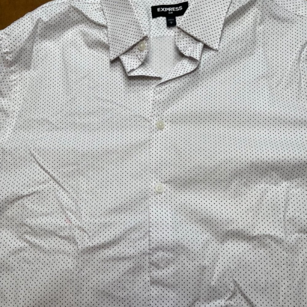 Express - White Patterned Button Up - Large - Picture 5 of 8